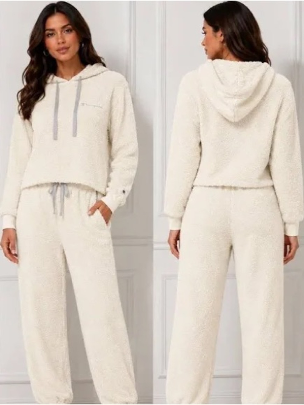 Champion Cream Sherpa Hoodie set for Women